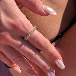 Crystal Beaded Ring | Handmade Gold Accent Stretch